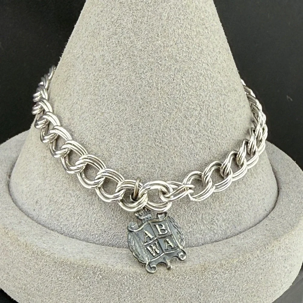 Vintage ABWA Charm Bracelet Silver Tone Double Link Sterling Silver Charm 7